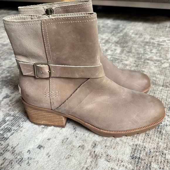 Sorel Cate Waterproof Buckle Women's Tan Leather Ankle Boots Size 9.5 - Picture 4 of 7